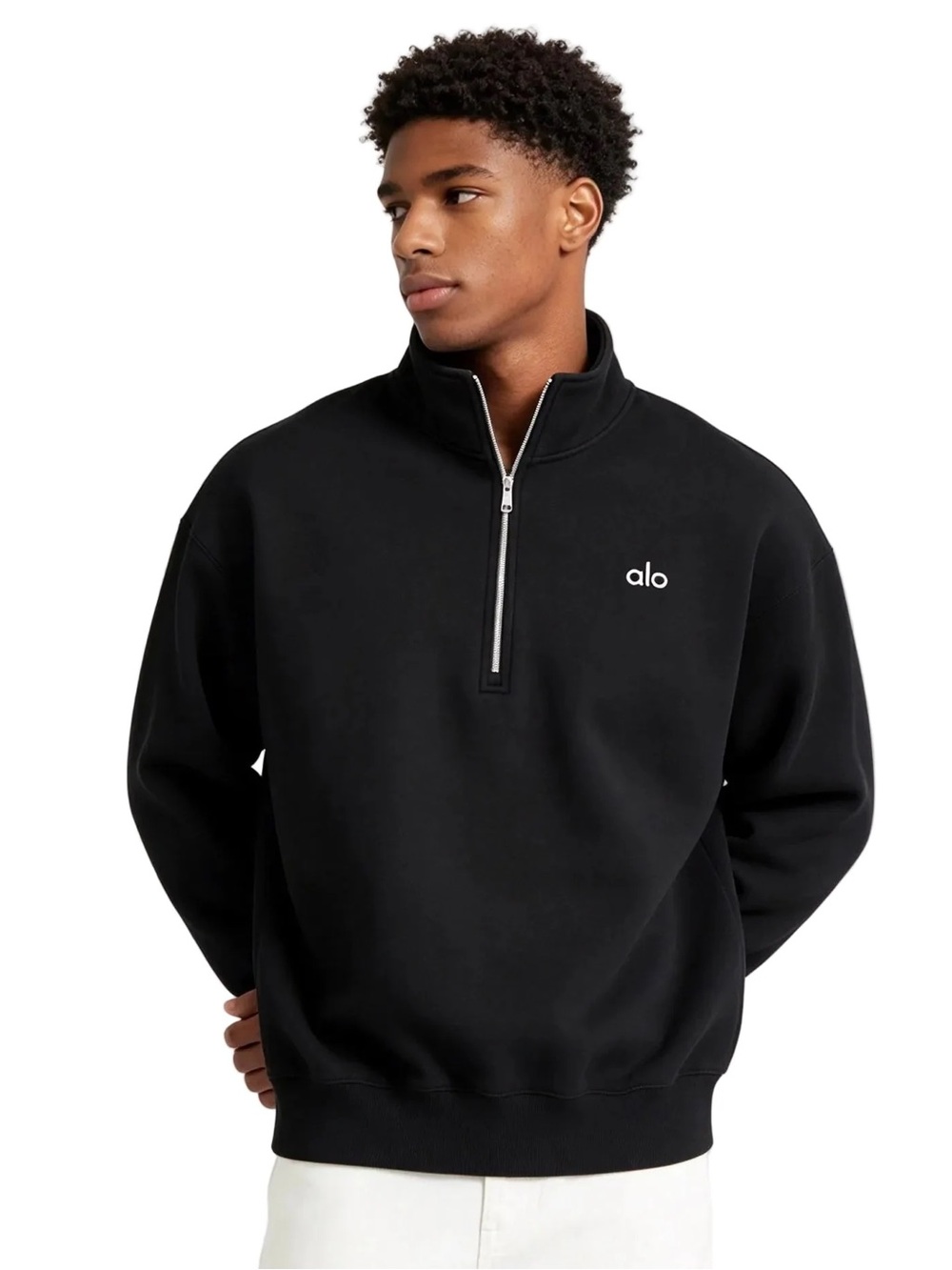 Alo Yoga Men's Accolade 1/4 Zip Pullover in Solid Black Large